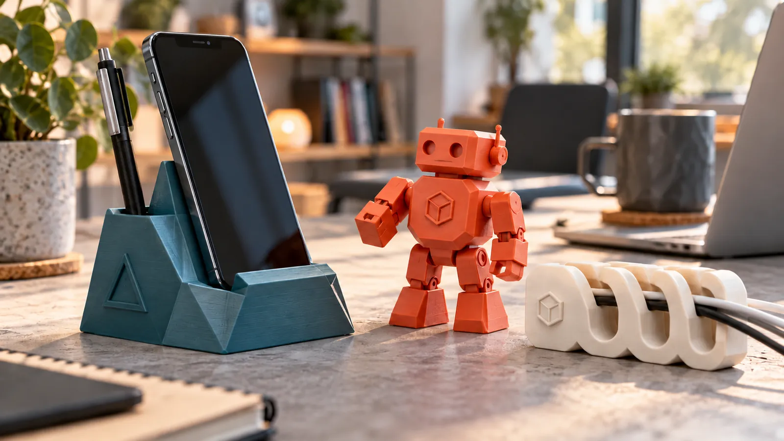 Kalemlikli telefon standı, robot figür ve kablo düzenleyiciden oluşan yeni nesil kurumsal hediyeler